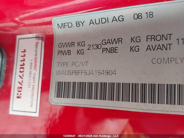 WAUSPBFF5JA154904 Audi 2018