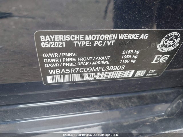 WBA5R7C09MFL38903 BMW 330I