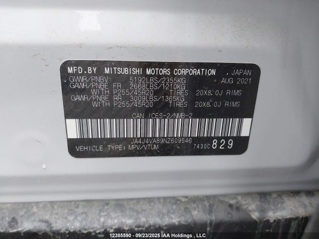 Mitsubishi Outlander 2022 JA4J4VA89NZ609546 Image 9