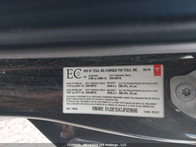 5YJ3E1EA7JF029696 Tesla MODEL 3
