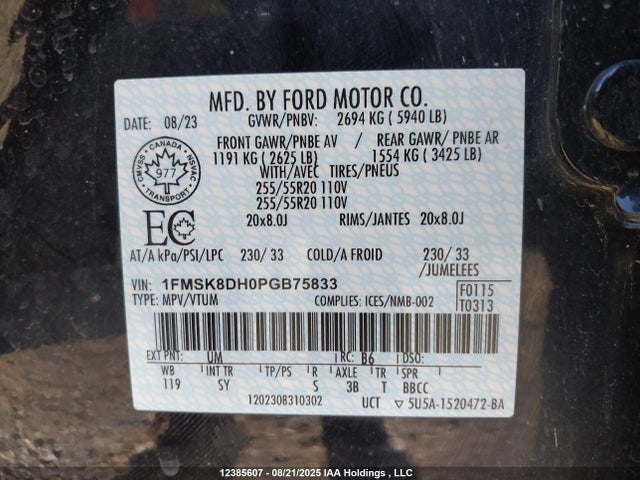 Ford ti-vct 2023 1FMSK8DH0PGB75833 Image 9