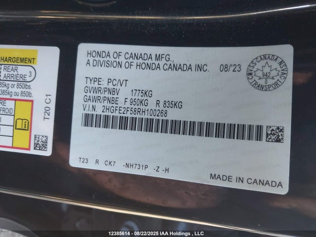 Honda k20c2 2024 2HGFE2F58RH100268 Image 9