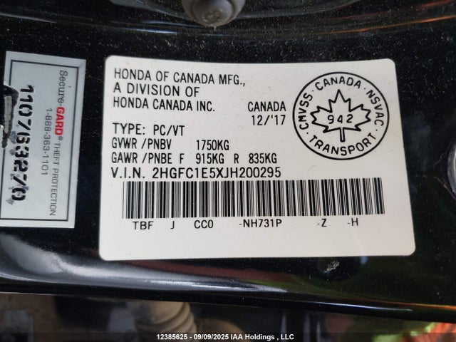 2HGFC1E5XJH200295 Honda l15b7