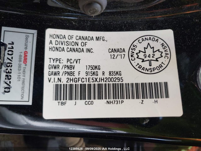 2HGFC1E5XJH200295 Honda l15b7