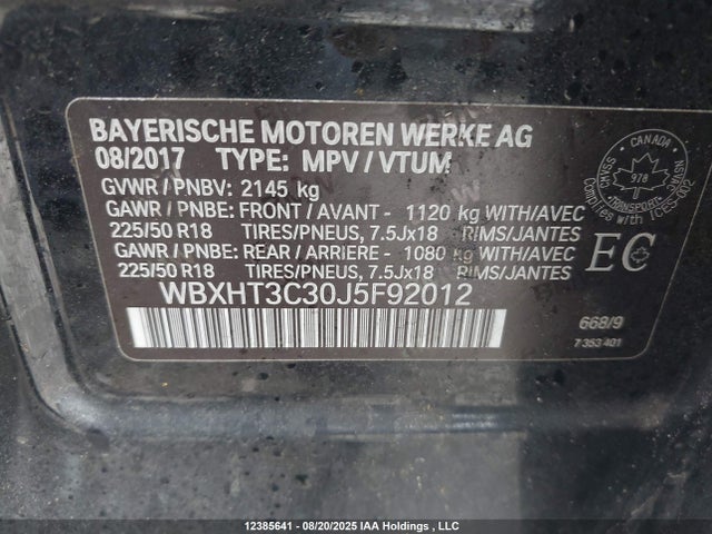 WBXHT3C30J5F92012 BMW X1