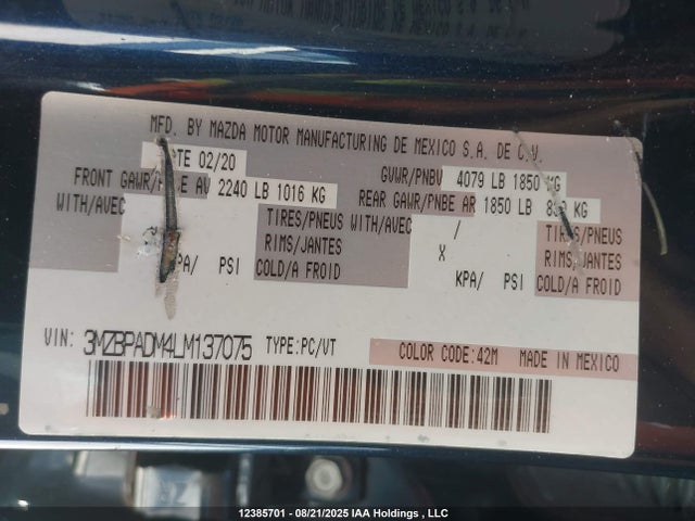 3MZBPADM4LM137075 Mazda MAZDA3