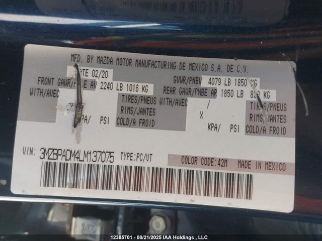 3MZBPADM4LM137075 Mazda MAZDA3