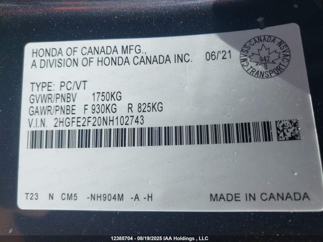 Honda k20c2 2022 2HGFE2F20NH102743 Image 9