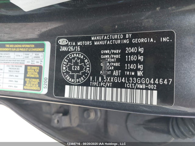 5XXGU4L33GG044647 KIA t-gdi theta ii