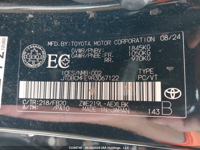 JTDBCMFE9R3067122 Toyota 2zr-fxe