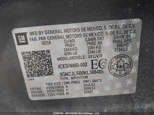 Chevrolet luv - mfi, variable valve timing, e85 max, alum 2019 3GNCJLSB0KL308485 Image 9