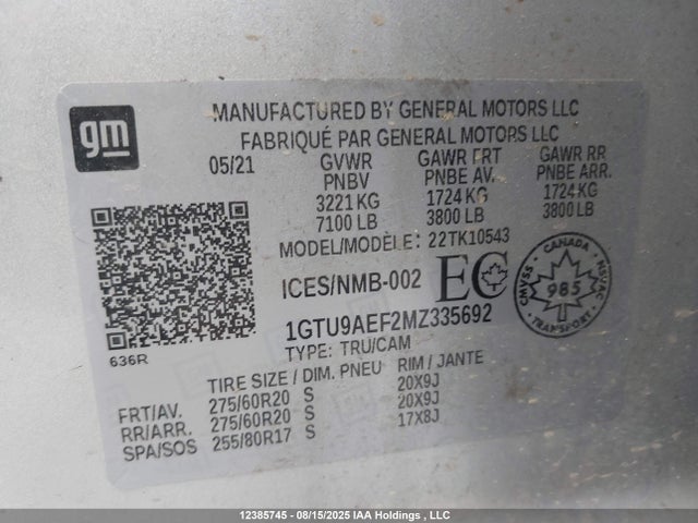 1GTU9AEF2MZ335692 GMC l82 - di, alum, gen 5, var 1