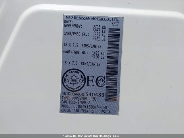5N1DL0MMXHC540483 Infiniti QX60