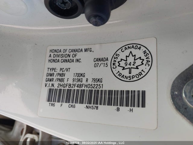 Honda r18z1 2015 2HGFB2F48FH052251 Image 18