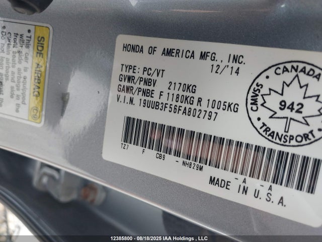 Acura j35y6 2015 19UUB3F56FA802797 Image 9