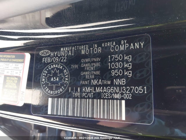 KMHLM4AG6NU327051 Hyundai mpi nu pe