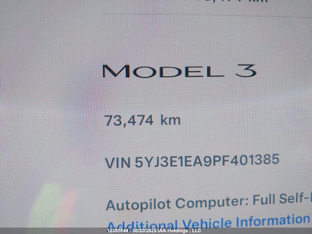 5YJ3E1EA9PF401385 Tesla MODEL 3