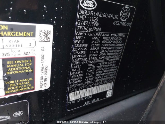 SALWR2RK4MA766953 Land Rover tdv6