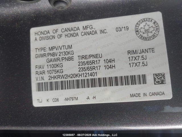 2HKRW2H20KH121401 Honda k24w9/k24v9