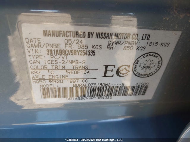 3N1AB8CV9RY354335 Nissan Sentra