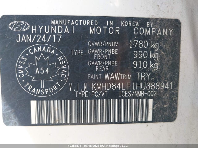 KMHD84LF1HU388941 Hyundai Elantra