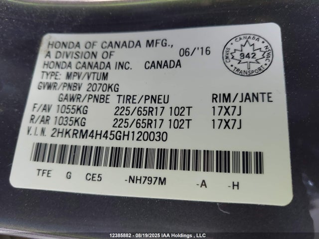 2HKRM4H45GH120030 Honda k24w9