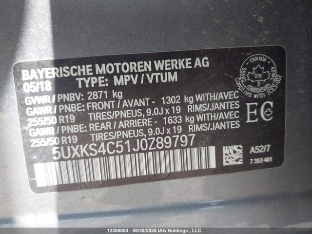 5UXKS4C51J0Z89797 BMW X5