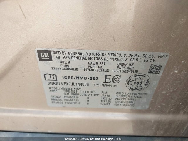 3GKALVEX7JL144006 GMC ltg - spark ignited direct injection, alum dohc, vvt, dcvcp turbo, e0-e100, alum