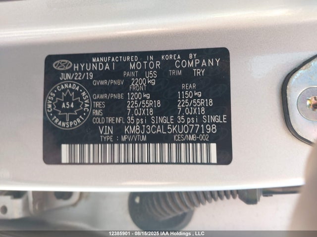 KM8J3CAL5KU077198 Hyundai gdi theta ii