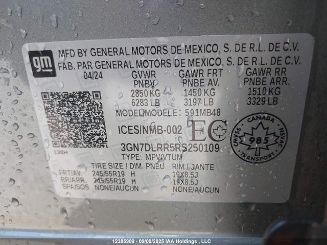 Продажа на аукционе авто 2024 Chevrolet Equinox Ev Lt, vin: 3GN7DLRR5RS250109, номер лота: 12385909