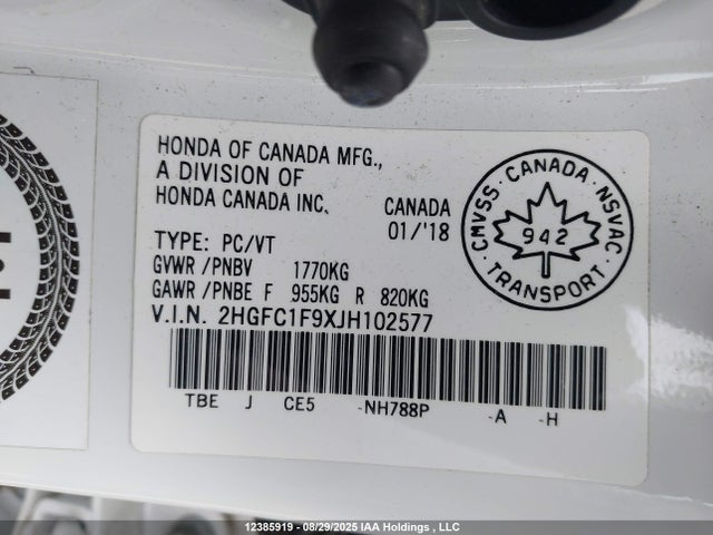 2HGFC1F9XJH102577 Honda l15b7