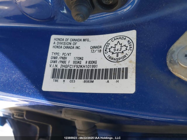 2HGFC1F92KH101991 Honda l15b7/l15by