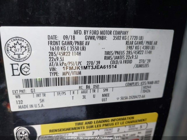 1FMJK1MT3JEA61514 Ford 3.5l gtdi