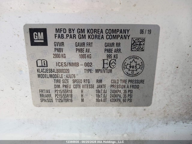 KL4CJESB4LB000320 Buick luv: mfi, variable valve timing, alum, e85 max