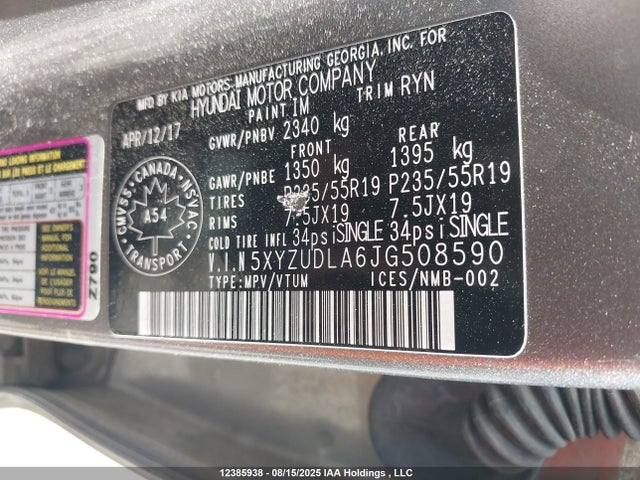5XYZUDLA6JG508590 Hyundai t-gdi theta ii