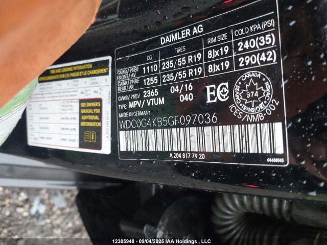 WDC0G4KB5GF097036 Mercedes-Benz m274