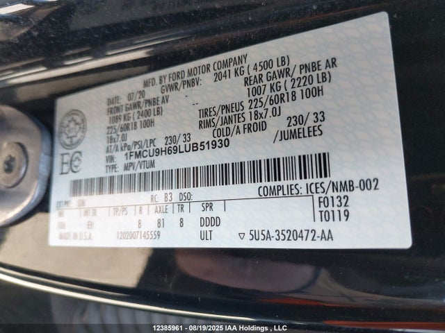 1FMCU9H69LUB51930 Ford 2020