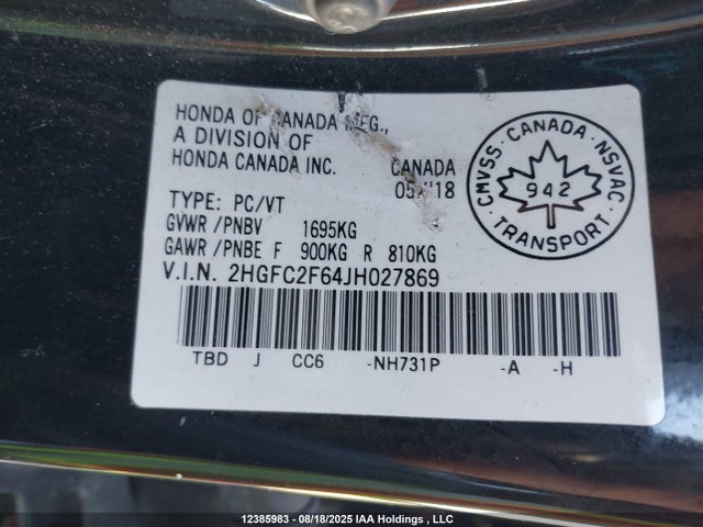 2HGFC2F64JH027869 Honda k20c2