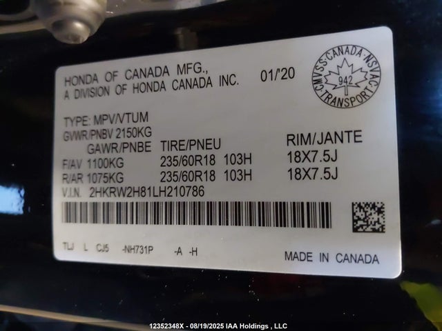2HKRW2H81LH210786 Honda l15be