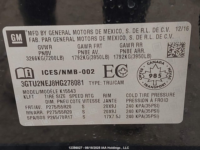 3GTU2NEJ8HG278081 GMC l86 - sidi: spark ignited direct injection, vvt: variable valve timing, afm, e85 max, alum