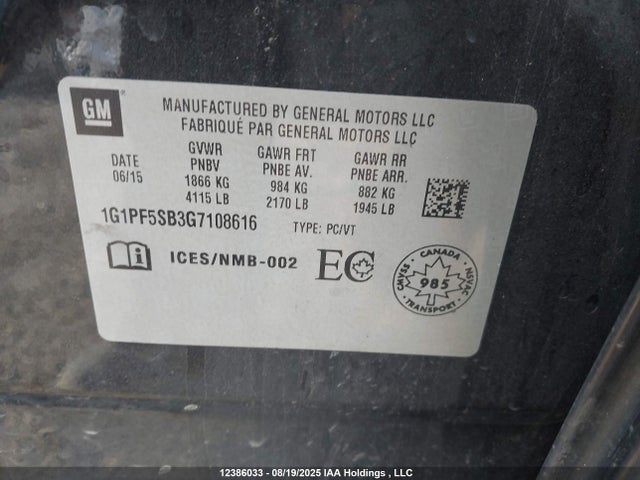 1G1PF5SB3G7108616 Chevrolet luv - vvt, alum, e85 max