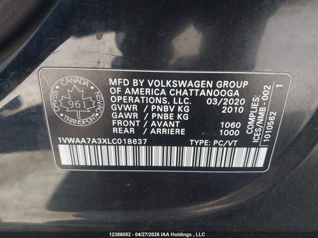 1VWAA7A3XLC018637 Volkswagen Passat