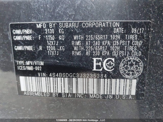 4S4BSDGC3J3235384 Subaru c5