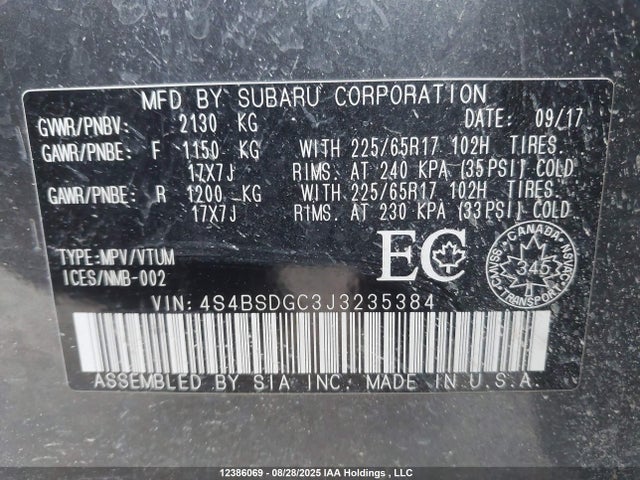 4S4BSDGC3J3235384 Subaru c5