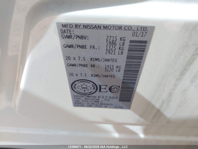 Nissan Pathfinder 2017 5N1DR2MM3HC657302 Image 9