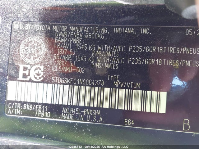 5TDGSKFC1NS064378 Toyota a25a-fxs, 5nm, 4nm
