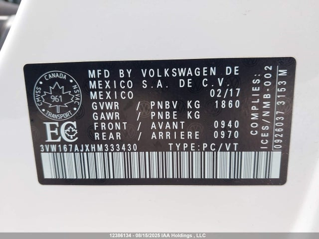 3VW167AJXHM333430 Volkswagen 1.4 tsi