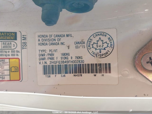 2HGFG3B49FH002830 Honda r18z1