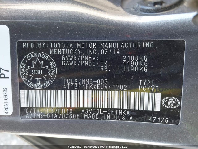 Toyota 2ar-fe 2014 4T1BF1FKXEU441202 Image 9