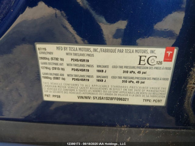 5YJSA1S28FF096321 Tesla 3 phase a/c induction (dual motor)